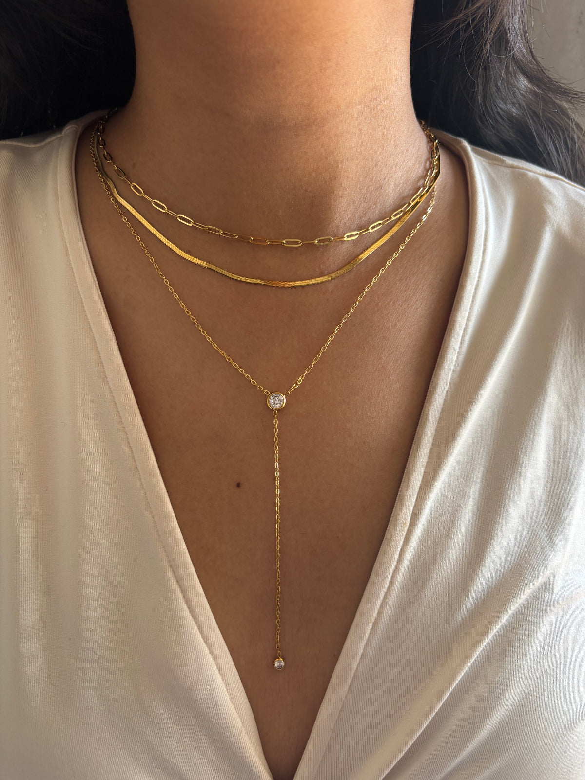Triple Layered Y-Solitaire Necklace