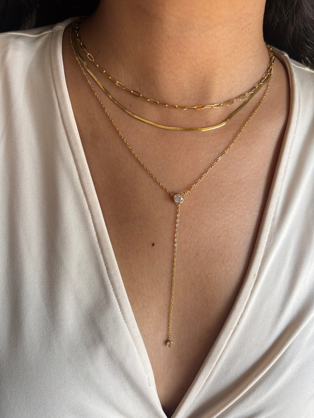 Triple Layered Y-Solitaire Necklace