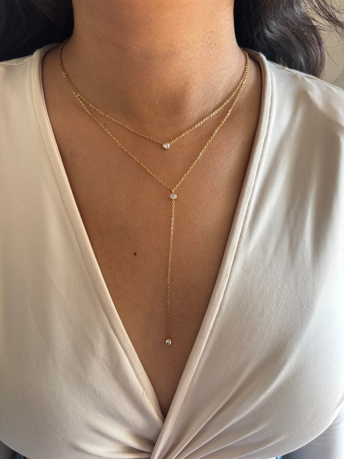 Solitaire Layered Y-Drop Necklace