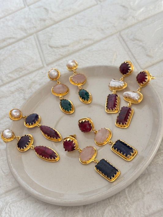 Renne Natural-Stone Danglers Brass