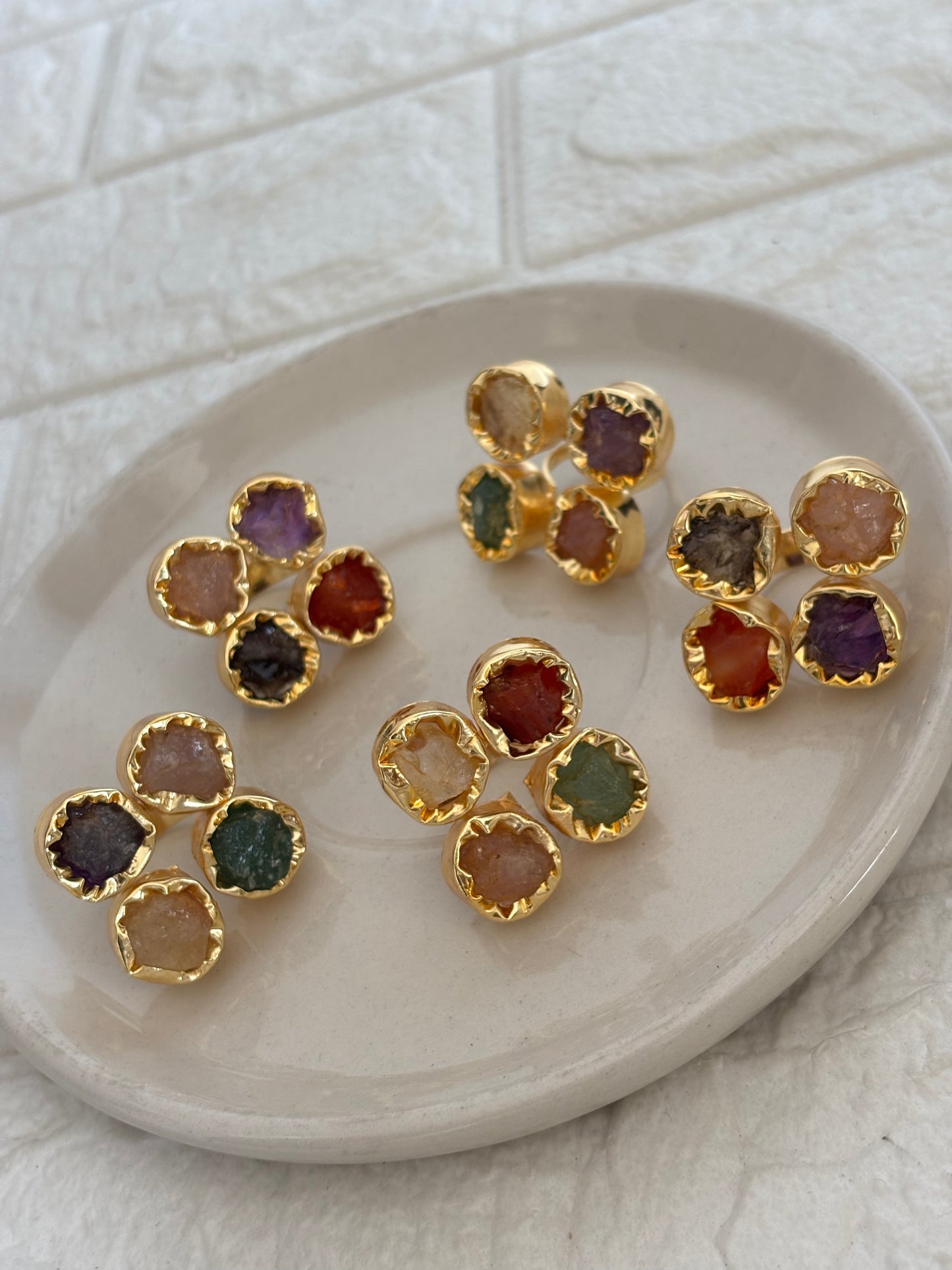 Color-pop Natural Stone Adjustable Ring Brass