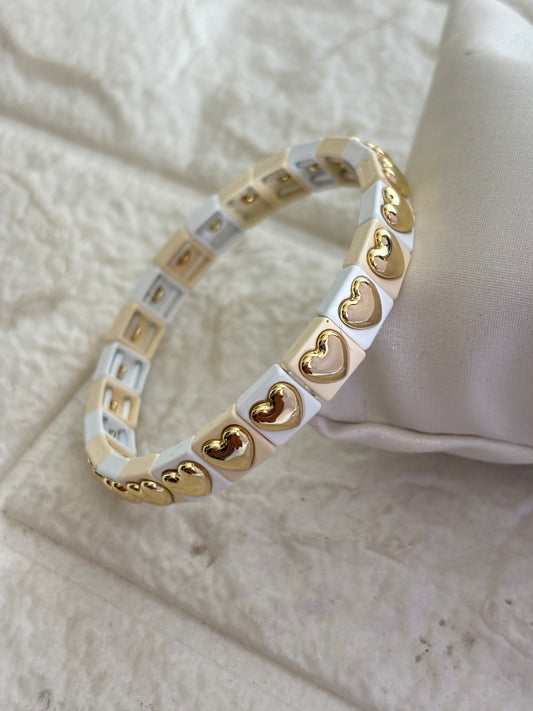 Ivory Heart Enamel Stretchable Bracelet