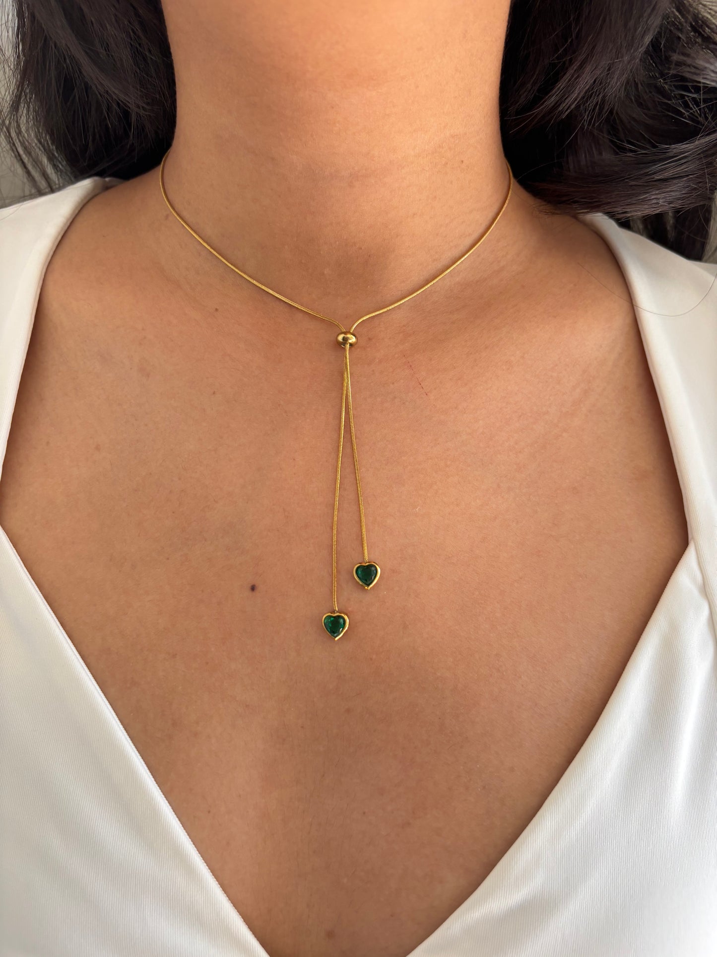 Emerald Heart Pull up Necklace