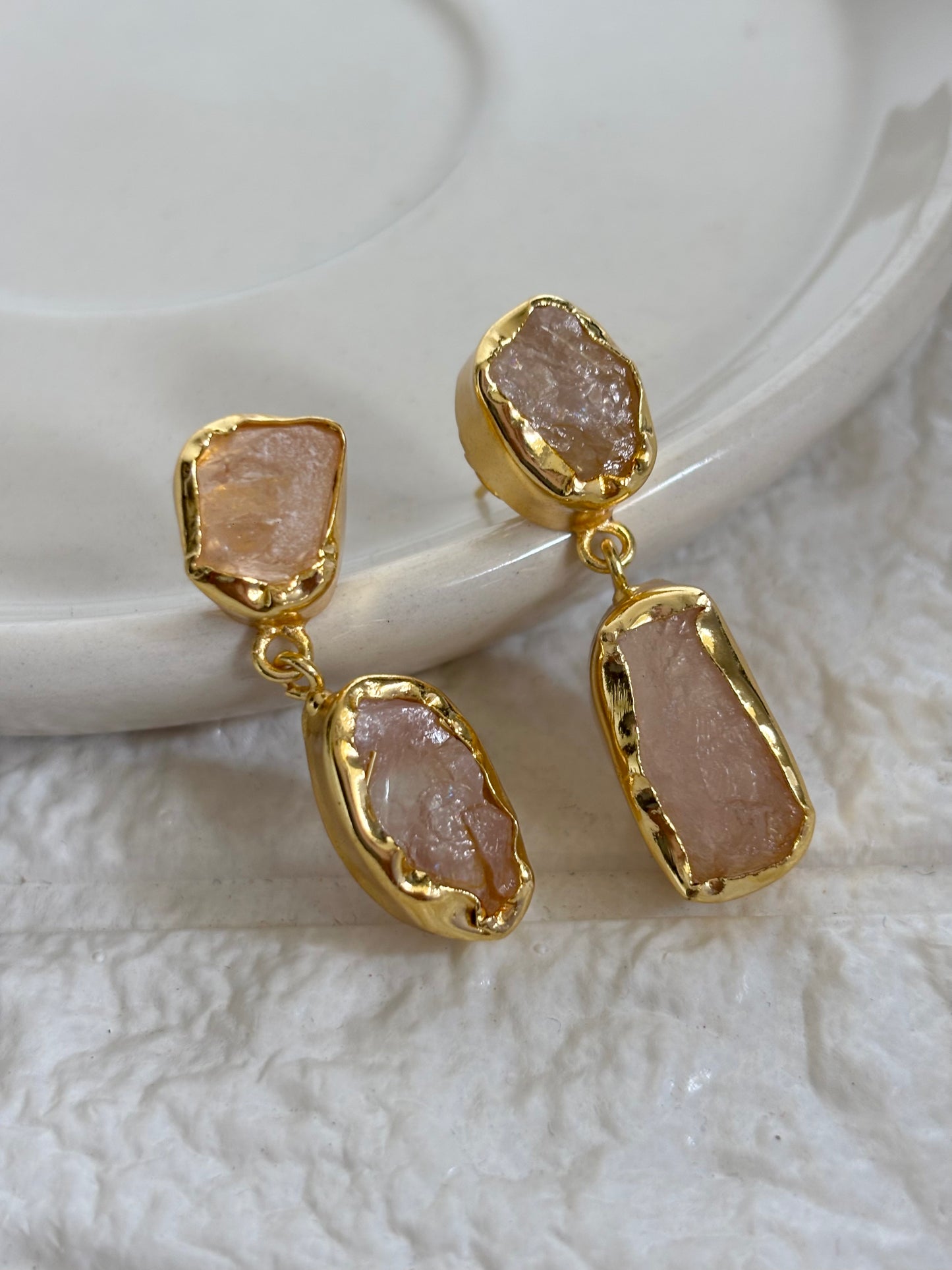Rose Quartz Danglers- Brass