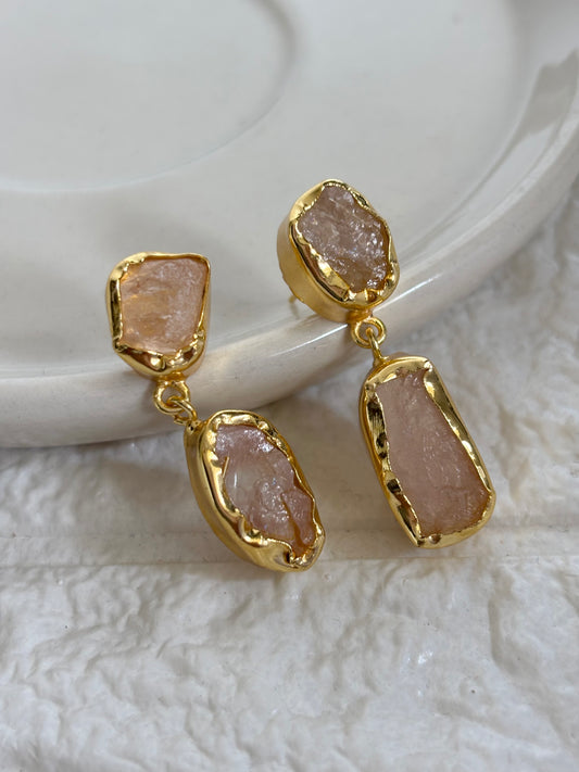 Rose Quartz Danglers- Brass