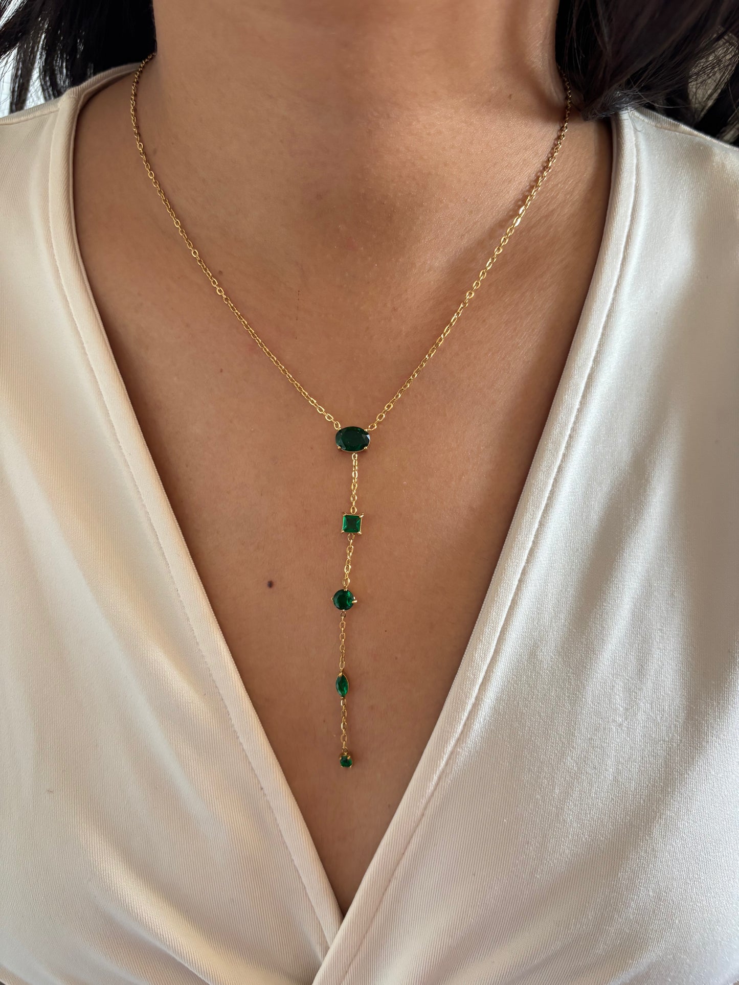 Ellie Emerald Y Necklace