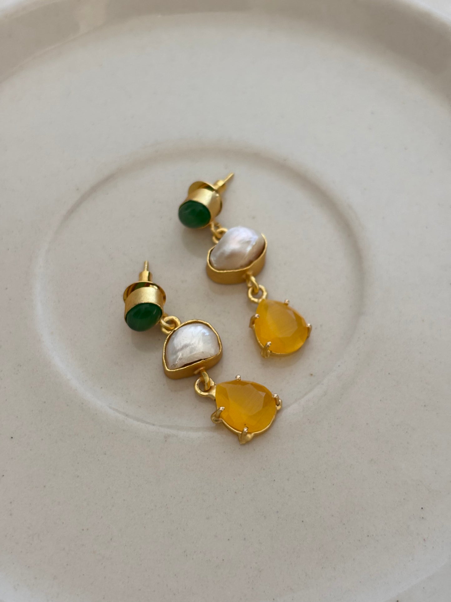 Citrine Pearl Dangler-Brass