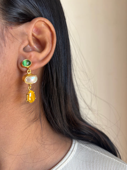 Citrine Pearl Dangler-Brass
