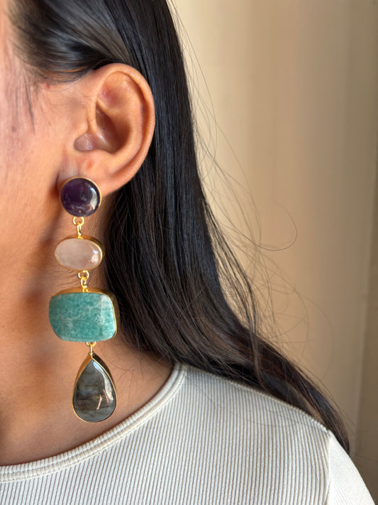 Isabelle Natural stone Danglers- Brass