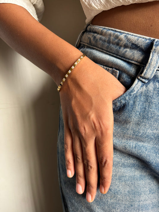 Cube Studded Gold Bracelet