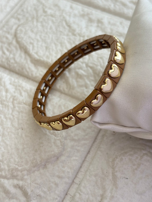 Mocha Heart Stretchable Enamel Bracelet