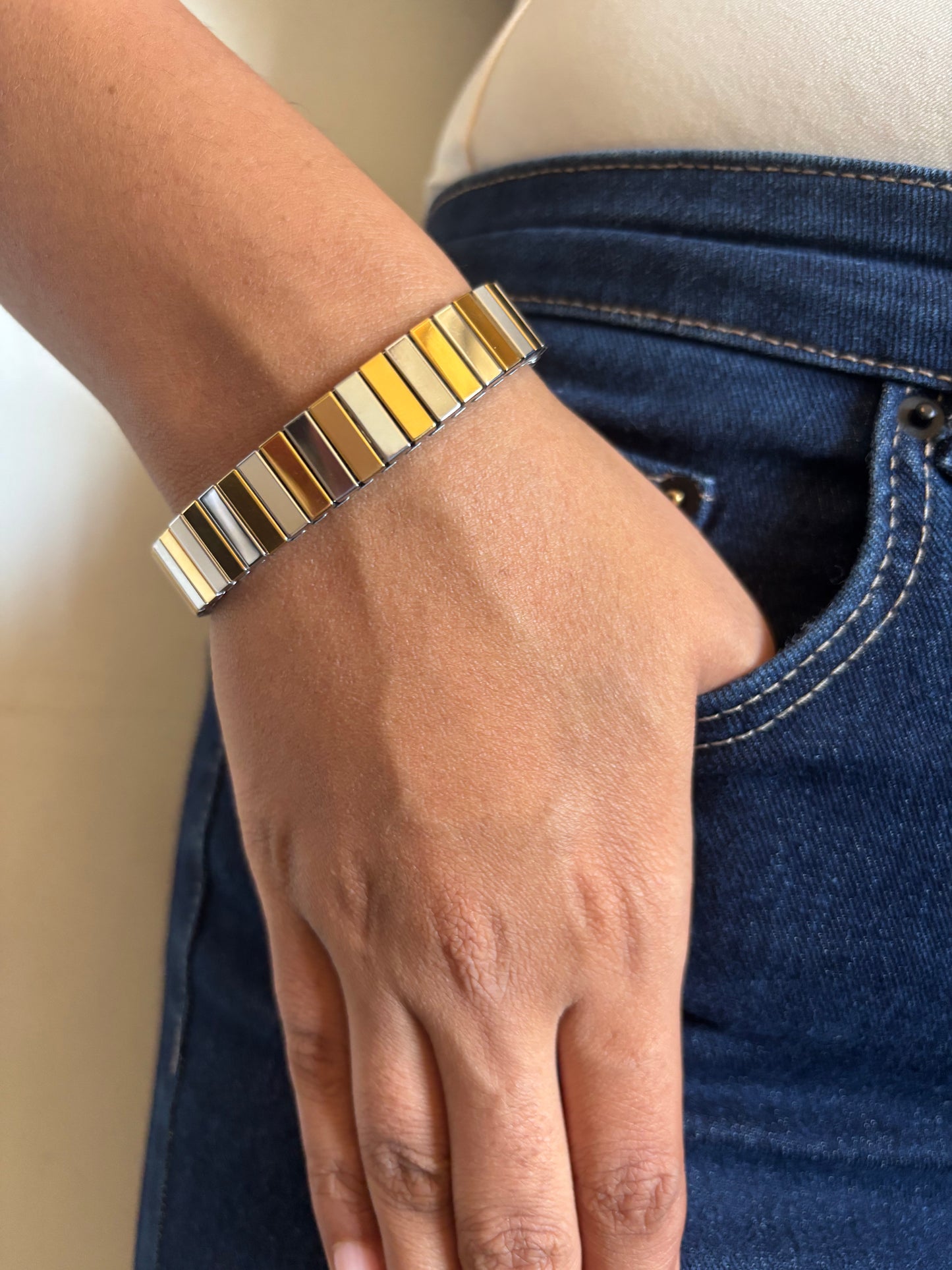 Dual Tone Watch Strap Bracelet