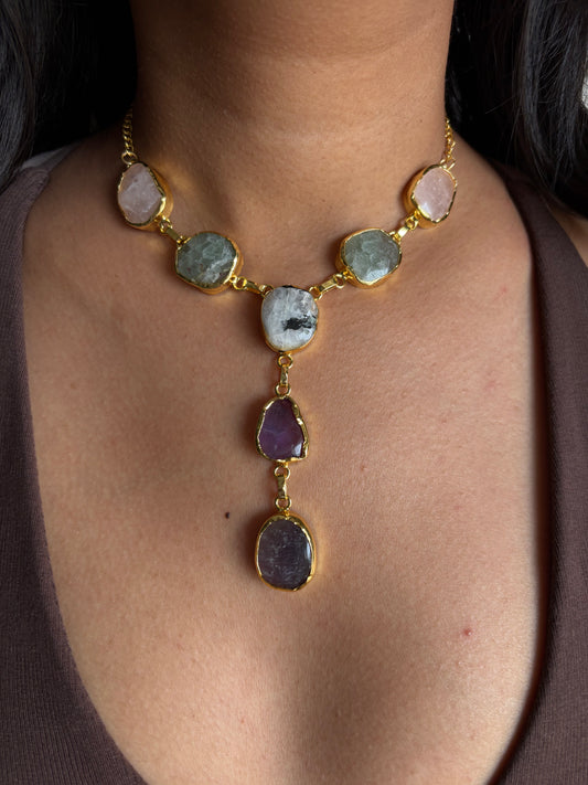 Queen Y-Drop Multicolor Natural Stone Set -Brass
