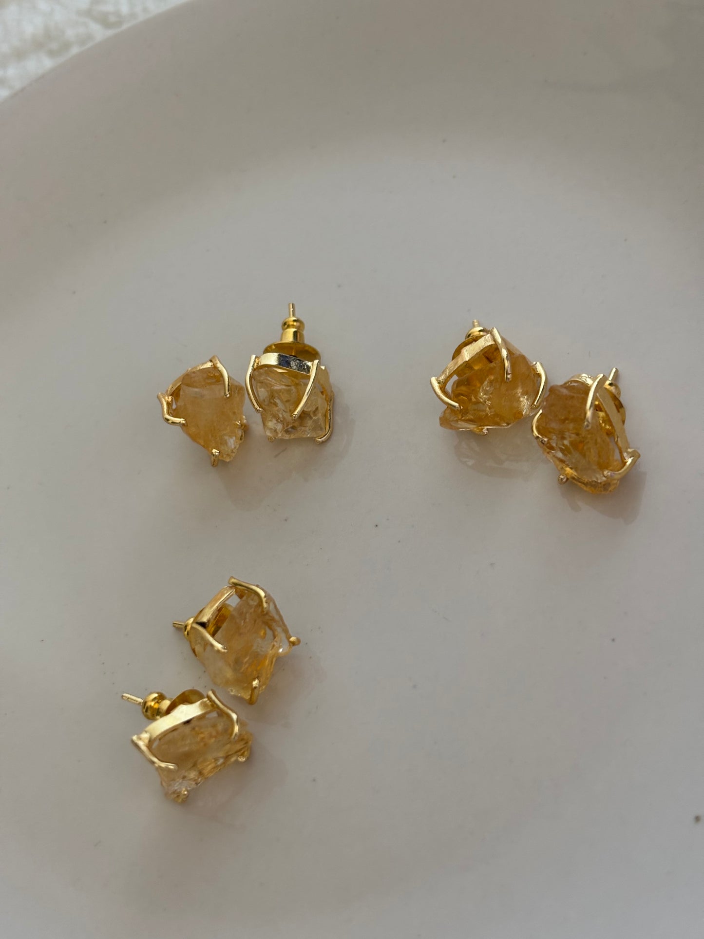 Citrine Raw Studs- Brass