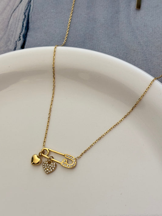 Twin Heart Pin Necklace