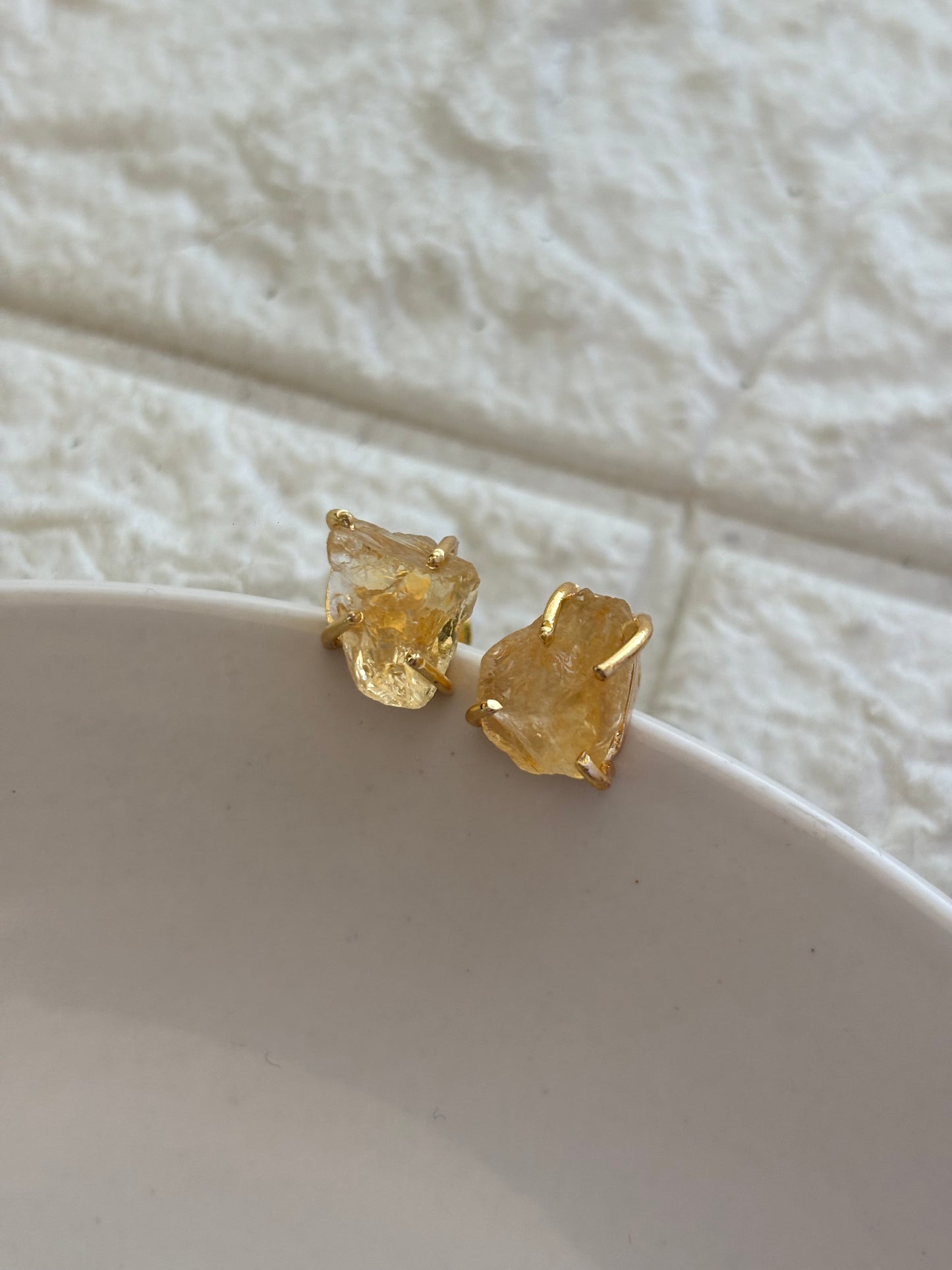Citrine Raw Studs- Brass