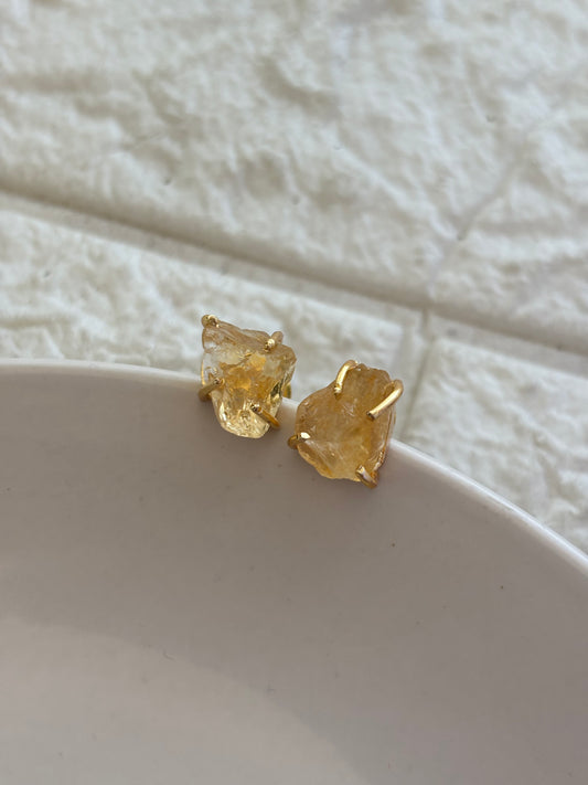 Citrine Raw Studs- Brass