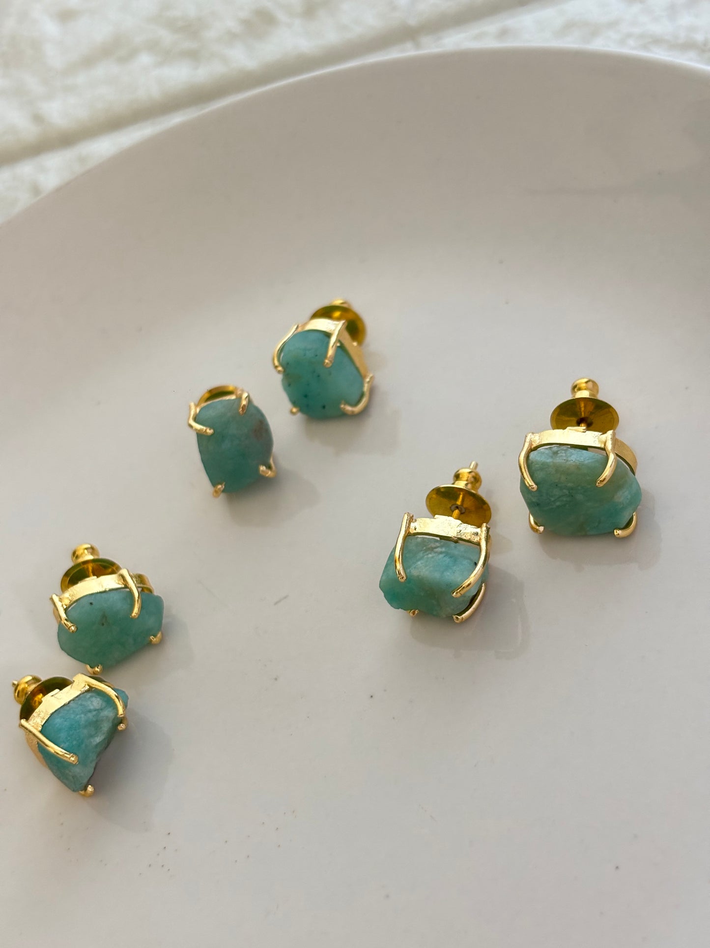 Sea-Mist Natural Stone Studs Brass