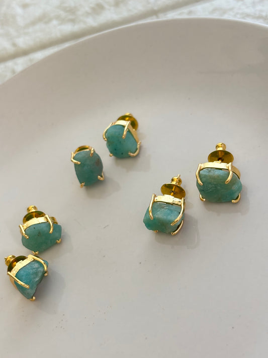 Sea-Mist Natural Stone Studs Brass