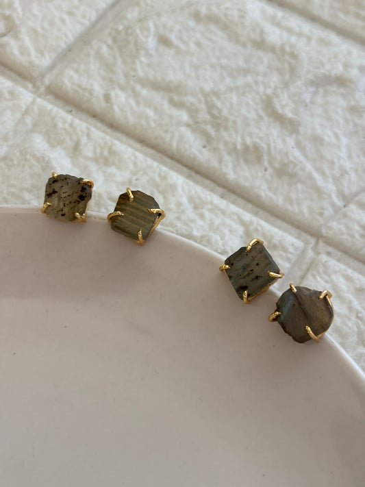 Grey Pyrite Studs- Brass