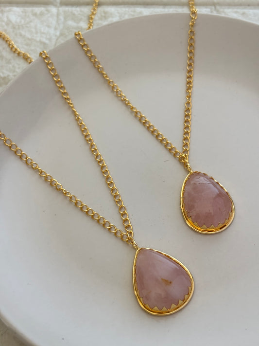 Rose Quartz Necklace-Brass