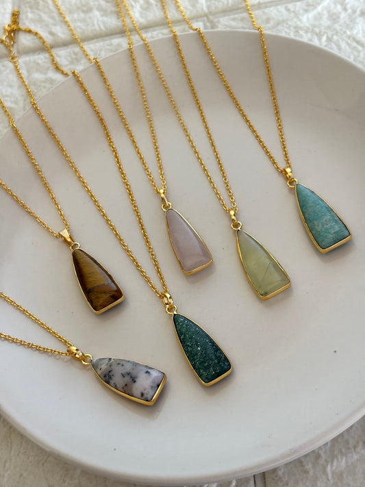 Pyramid Stone Necklace-Brass