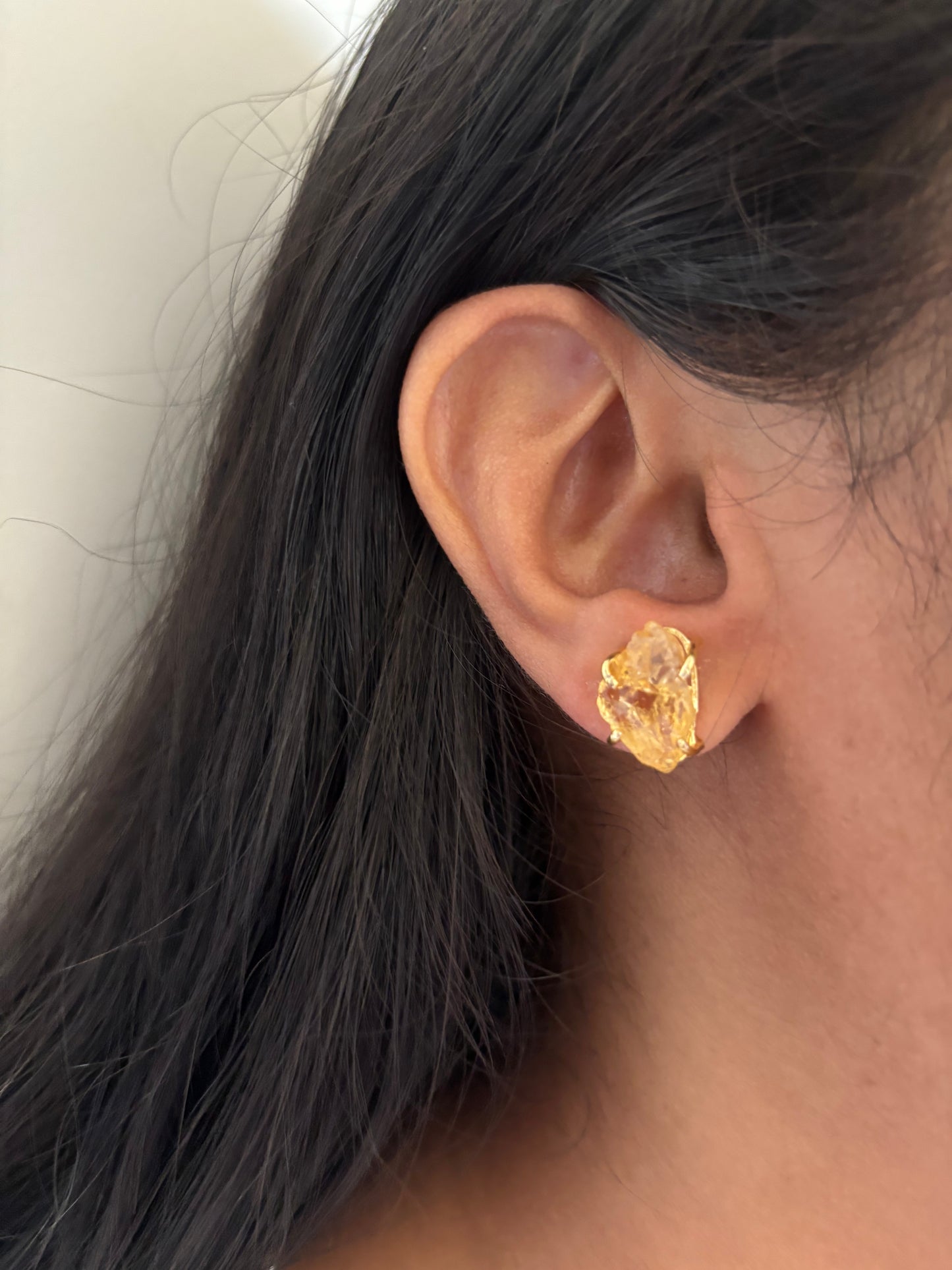 Citrine Raw Studs- Brass