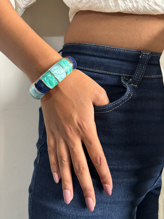 Cyan Chunky Bangle Brass