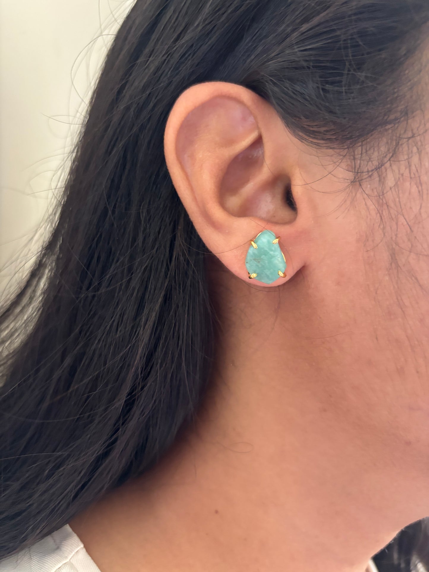 Sea-Mist Natural Stone Studs Brass