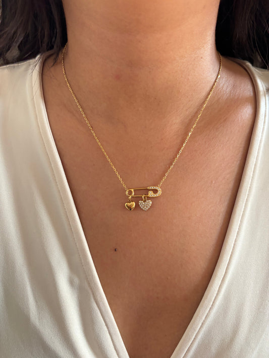 Twin Heart Pin Necklace