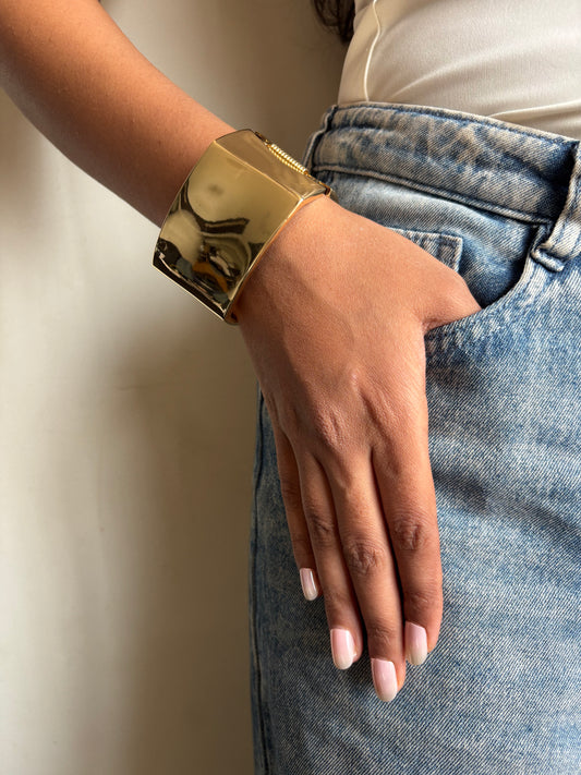 Chunky Cube Square Brass Bracelet