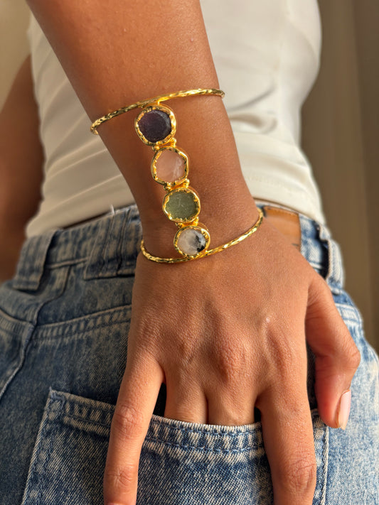 Rui Natural Stone Adjustable Cuff -Brass