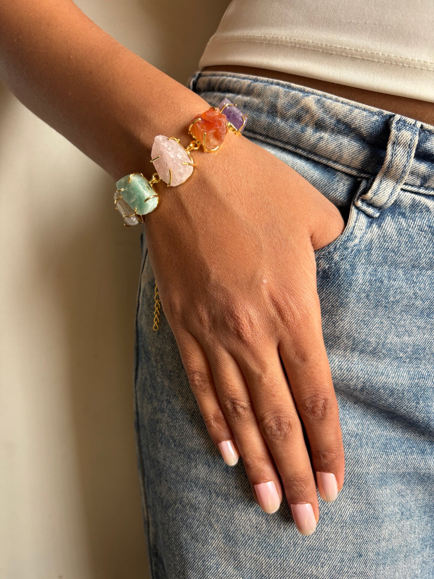 Pastel Color Natural Stone Bracelet- Brass