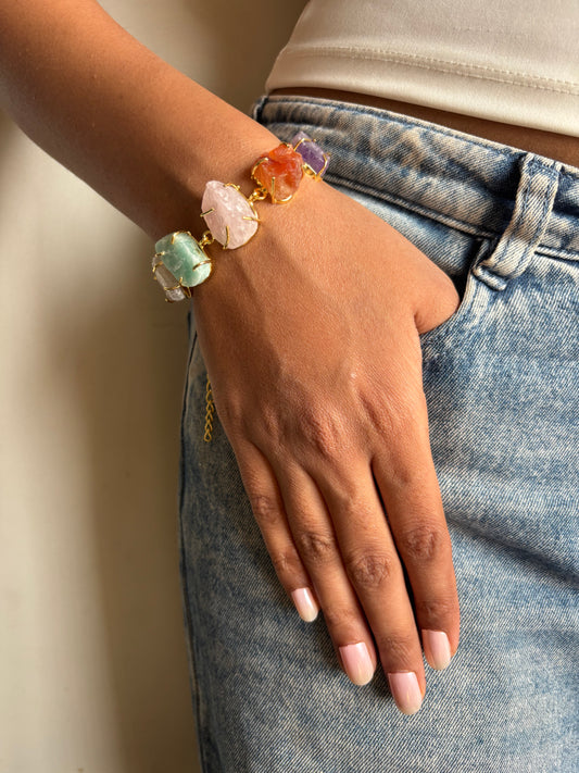Pastel Color Natural Stone Bracelet- Brass
