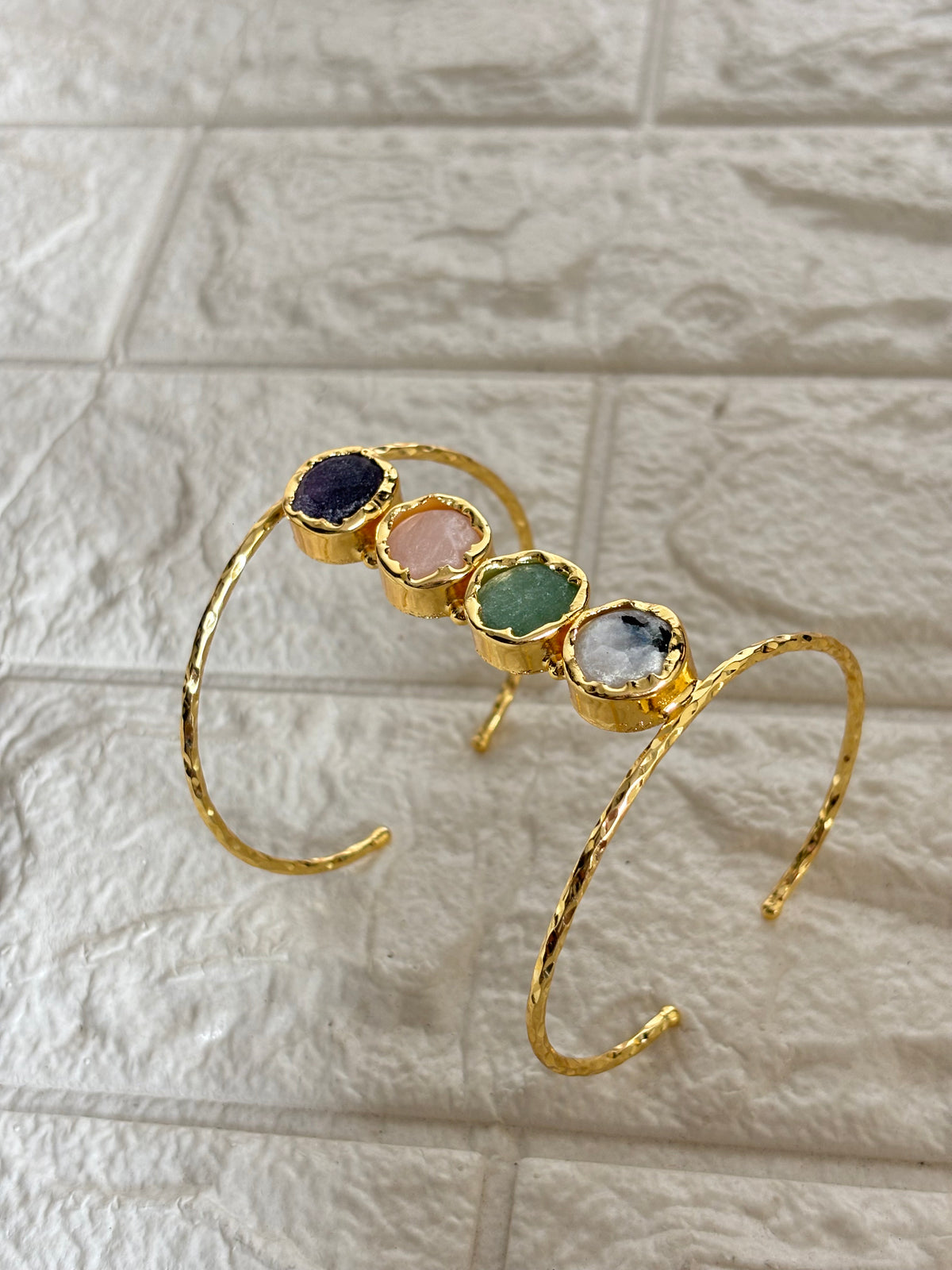 Rui Natural Stone Adjustable Cuff -Brass