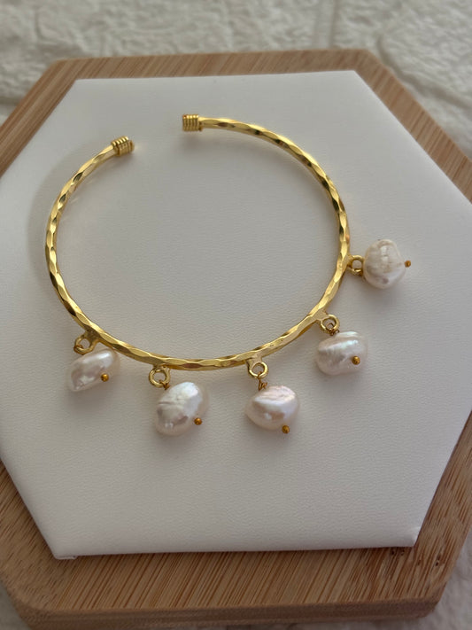 Pearl Charm Adjustable Cuff-Brass