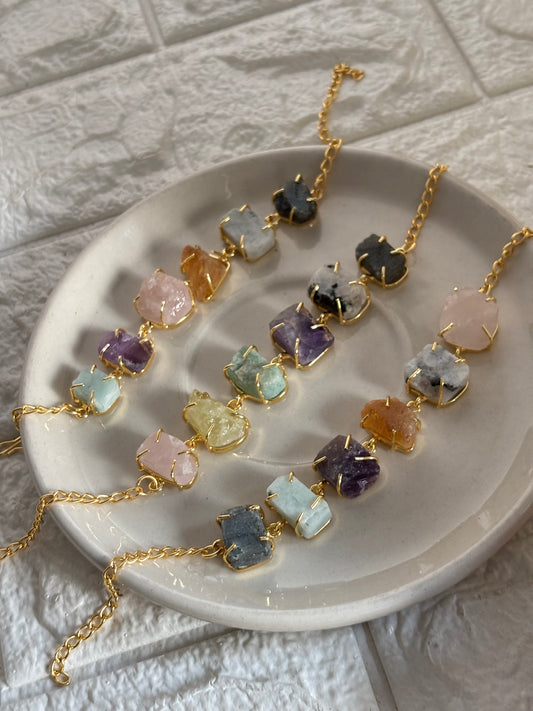 Pastel Color Natural Stone Bracelet- Brass