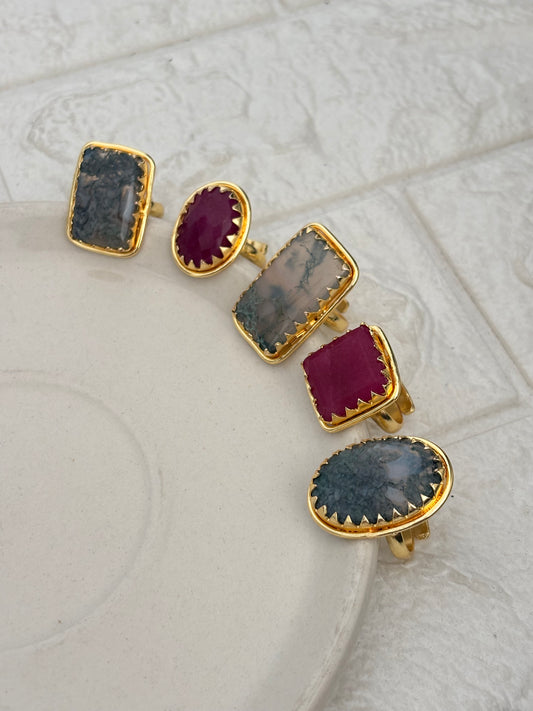 Fusion Natural Stone Adjustable Ring-Brass