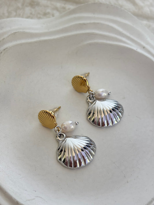Dual Tone Shell Earrings