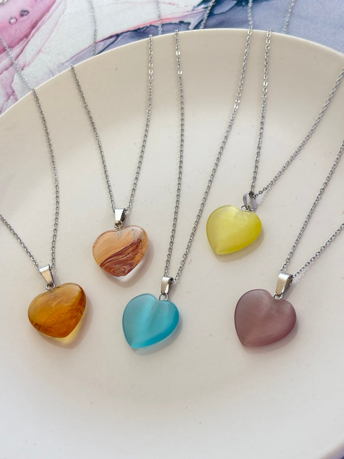 Glass Heart Silver Necklace