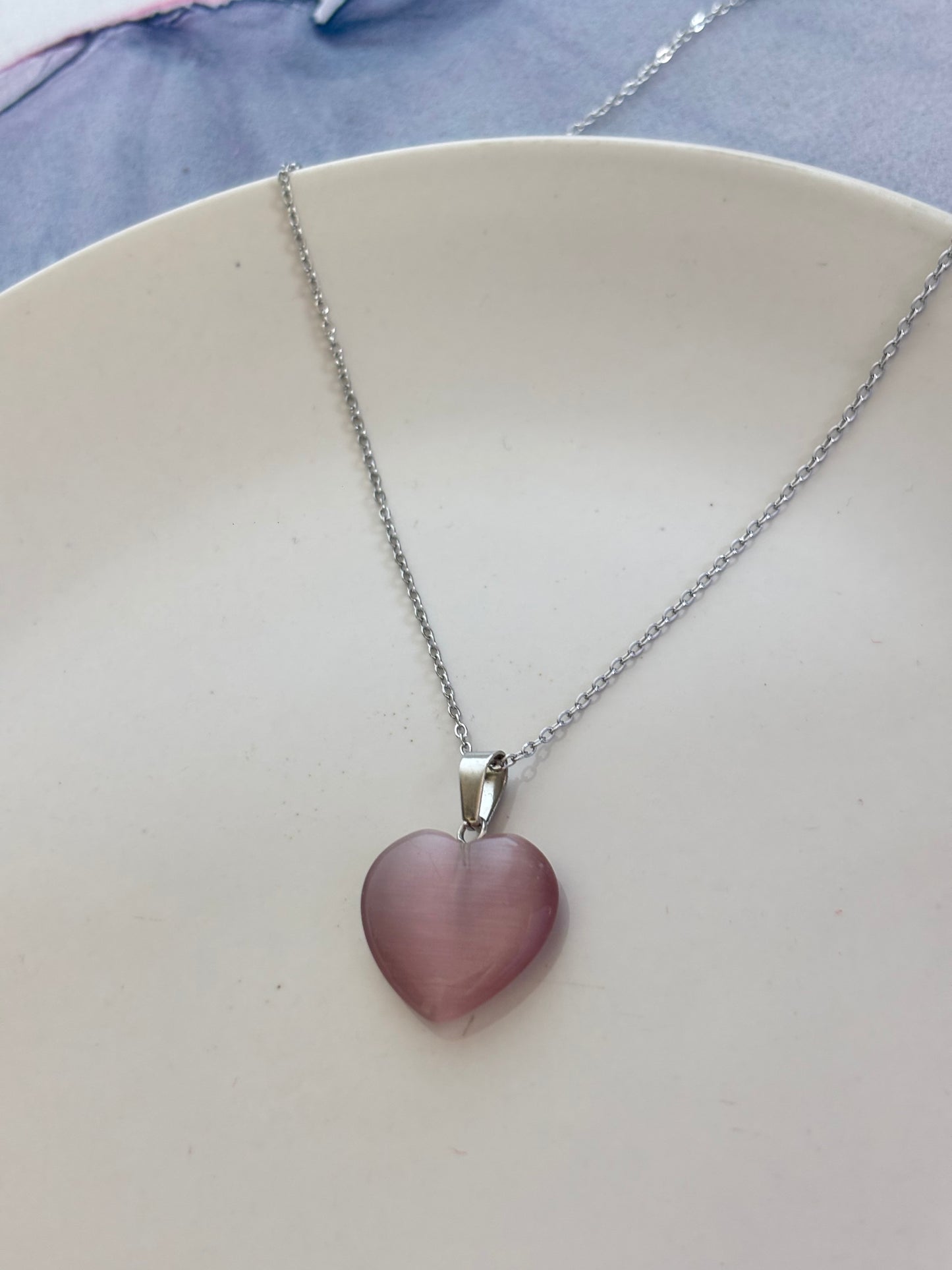 Glass Heart Silver Necklace