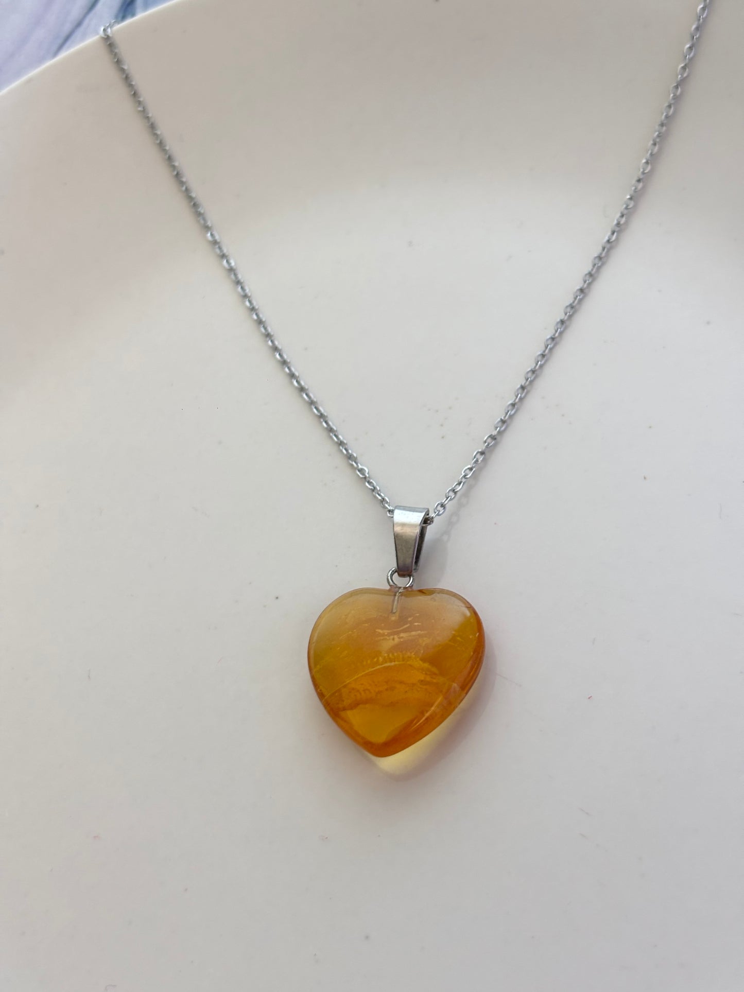 Glass Heart Silver Necklace