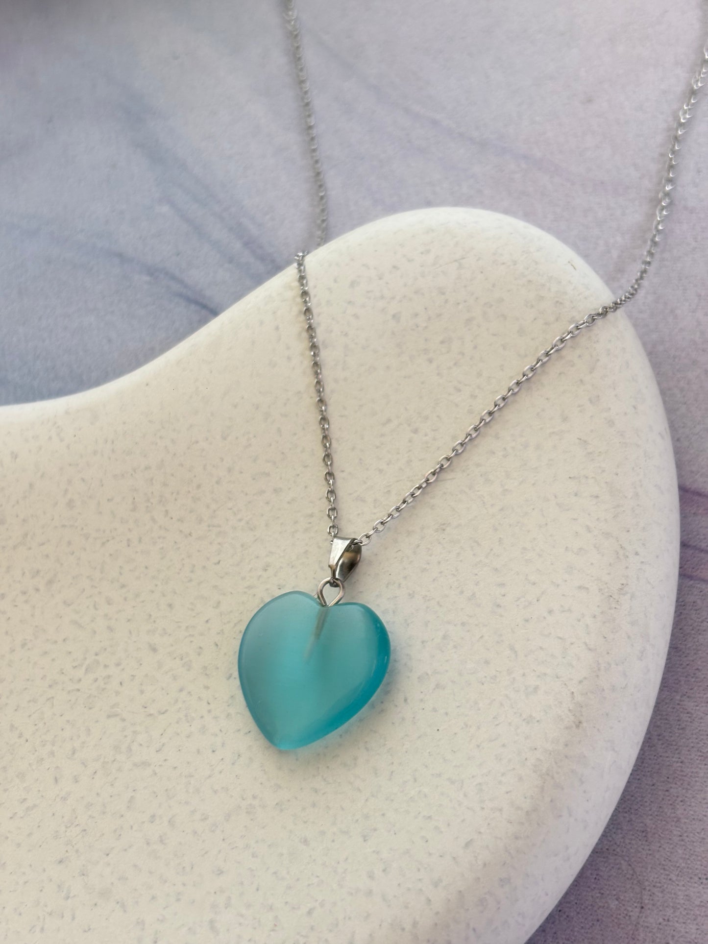 Glass Heart Silver Necklace