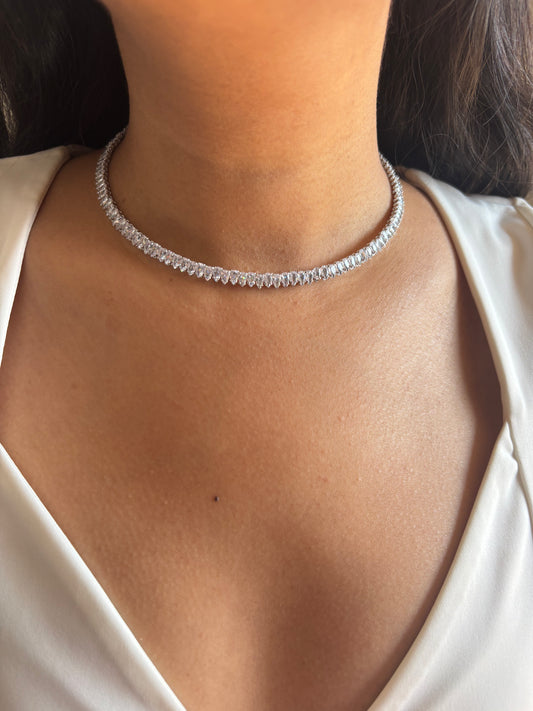 Marquise Silver Solitaire Choker- Brass
