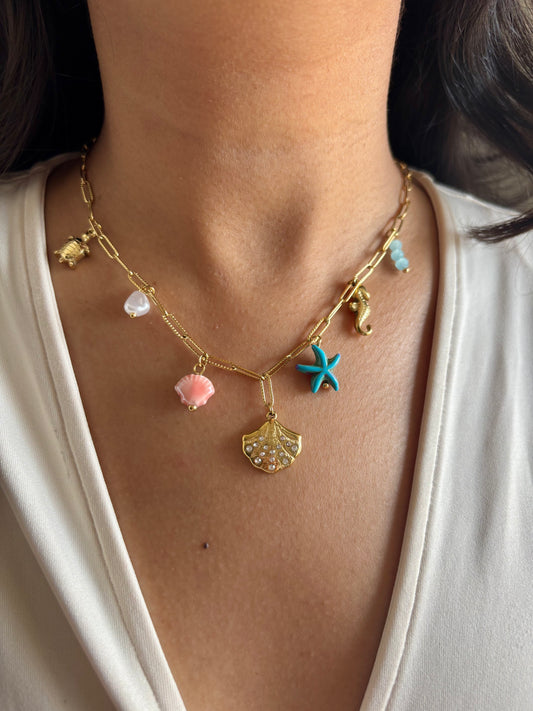 Studded Shell Charm Necklace