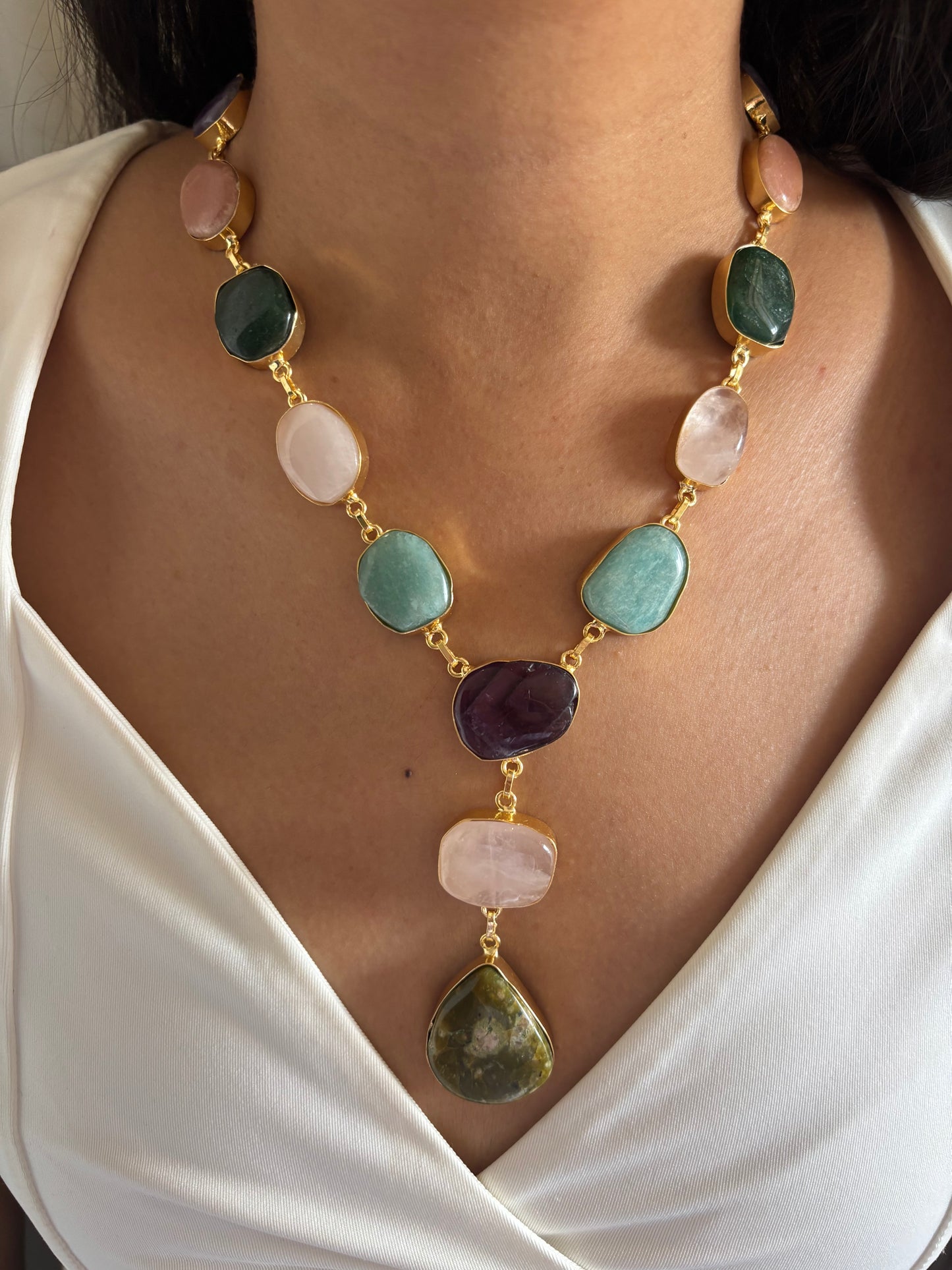 Color-candy Natural Stone Necklace - Brass