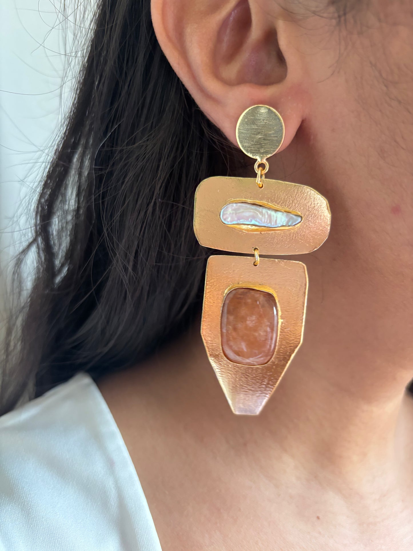 Amalia Natural Stone Earring-Brass