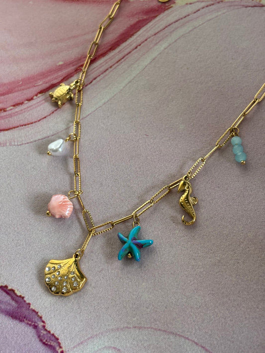 Studded Shell Charm Necklace