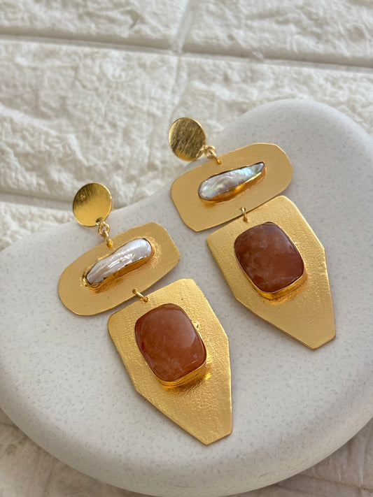 Amalia Natural Stone Earring-Brass