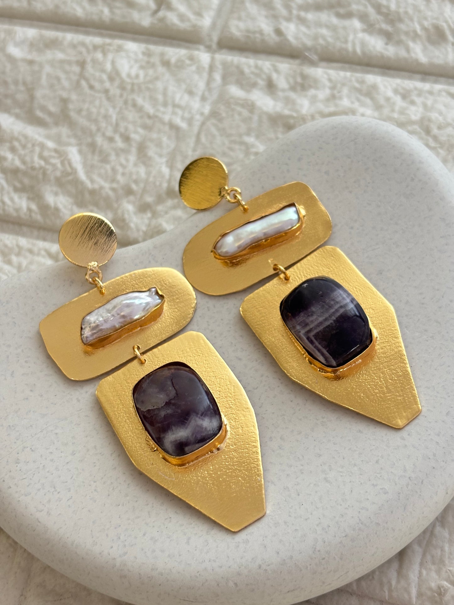 Amalia Natural Stone Earring-Brass